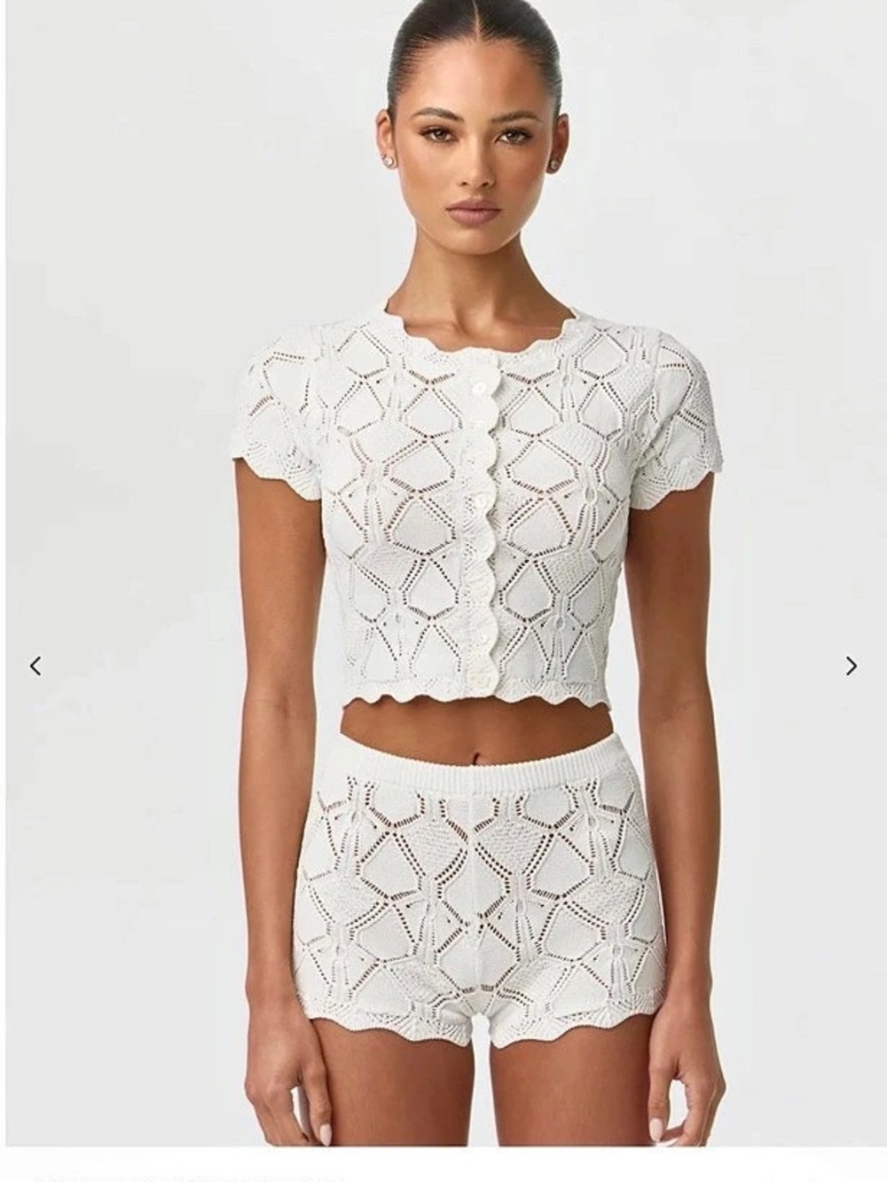 NWT Naked Wardrobe Knit Pontelle Shorts Geometric Knit Shorts in White